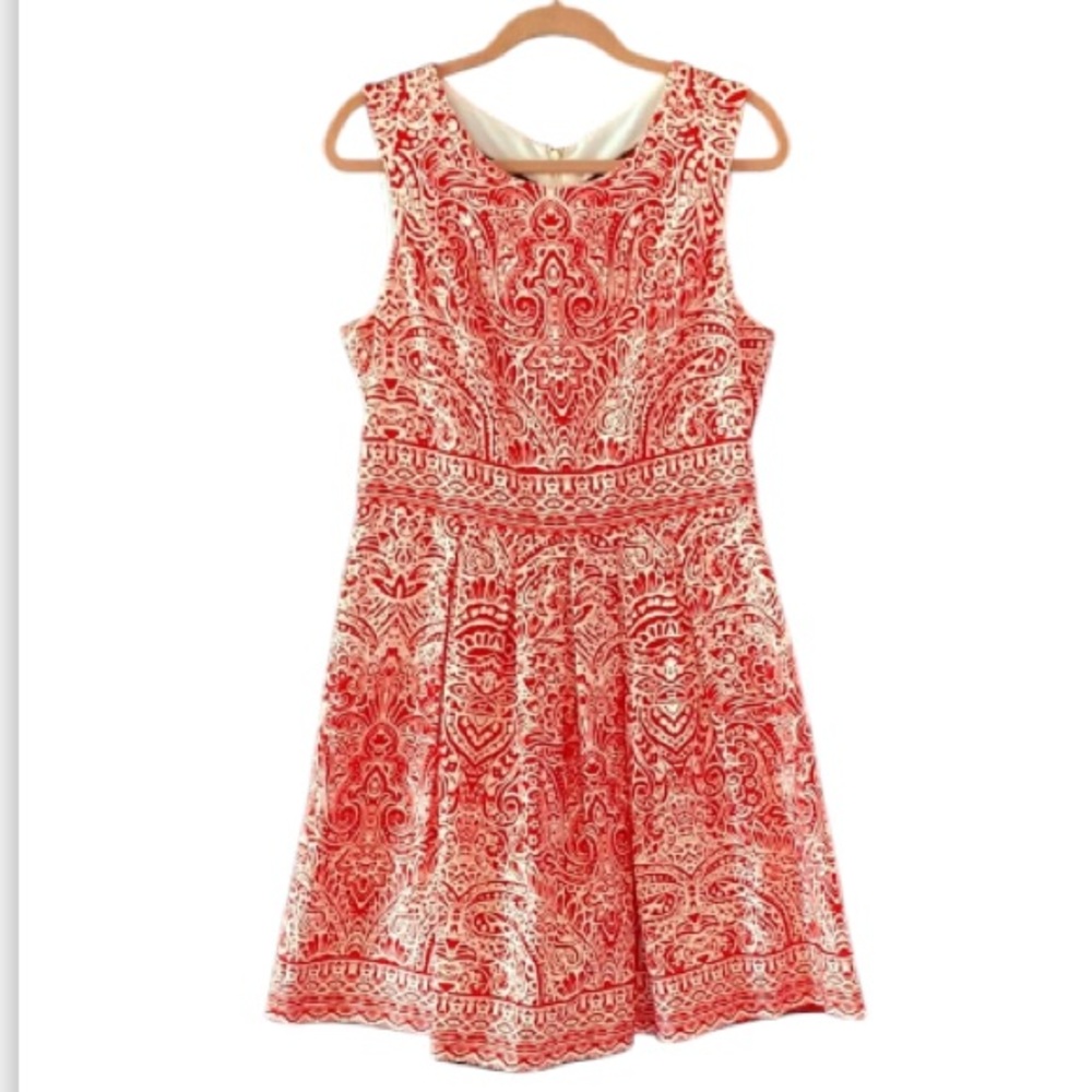 Beautiful Red and White print Sleeveless Dress flare size 14
